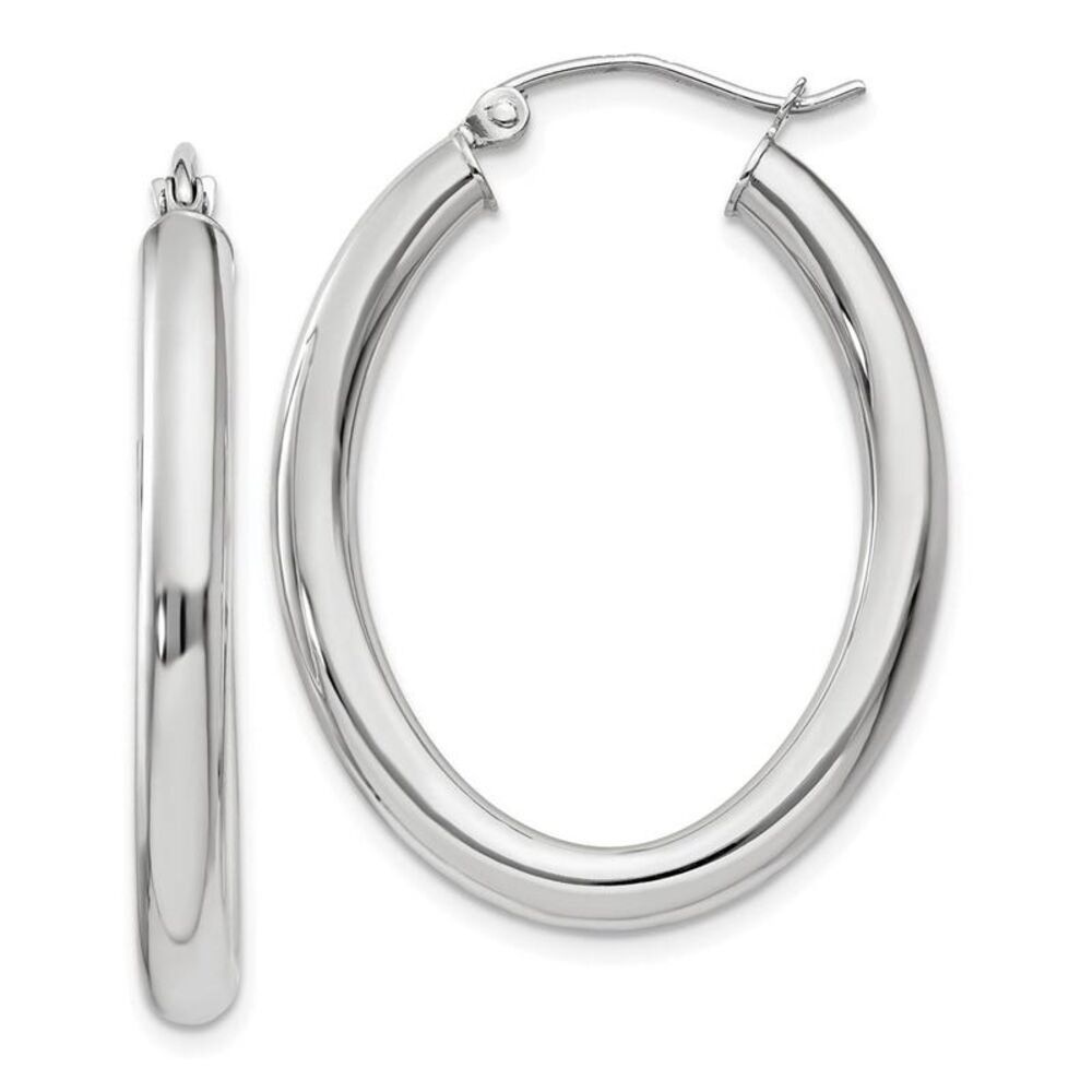 3.5mm x 32mm Polished 14k White Gold Classic Oval Tube Hoop Earrings